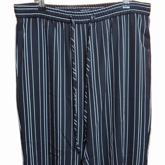 Zara Basic Thin Stripes Wide Leg Tie Waist Pants - Picture 2 of 9